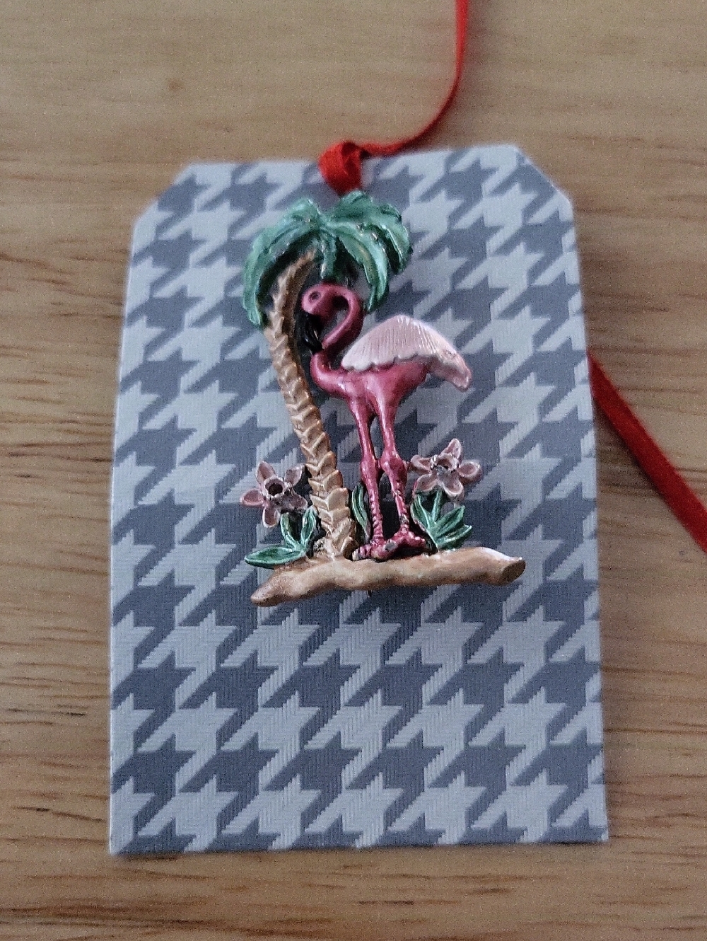 Pink Flamingo Palm Tree Brooch - Tropical Enamel Pin